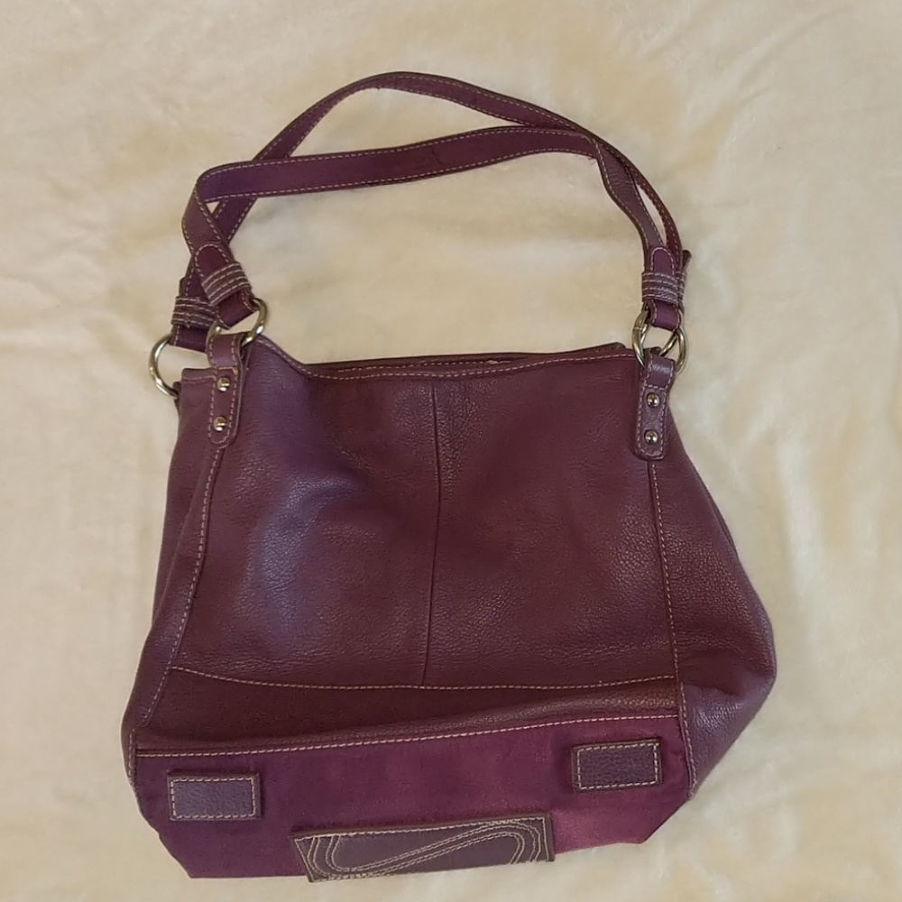 The Sak purple leather bucket hobo bag purse